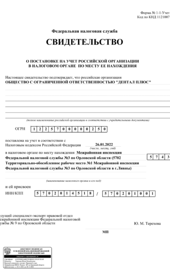 Свидетельство ФНС